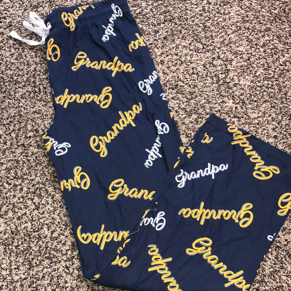 Mad Engine Navy Pajama Pants with Yellow 'Grandpa' Print Various Sizes | NWOT